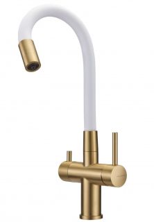 Смеситель для кухни Milacio Ultra MCU.560.GDW под фильтр с краном для питьевой воды и гибким изливом золото/белый